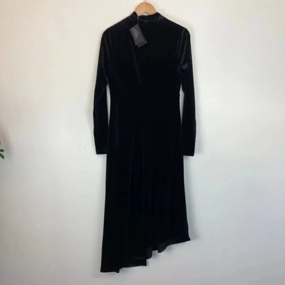Halston Bell Velvet Dress Dark Romantic‎ Whimsygoth Mock Neck Dramatic Hem - Picture 7 of 10